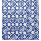 Azure Lattice Blue Geometric Floral Mediterranean Douchegordijn (Voorkant)