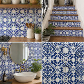 Azure Lattice Blue Geometric Floral Mediterranean Tegeltje