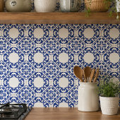 Azure Lattice Blue Geometric Floral Mediterranean Tegeltje