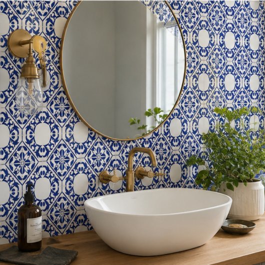 Azure Lattice Blue Geometric Floral Mediterranean Tegeltje
