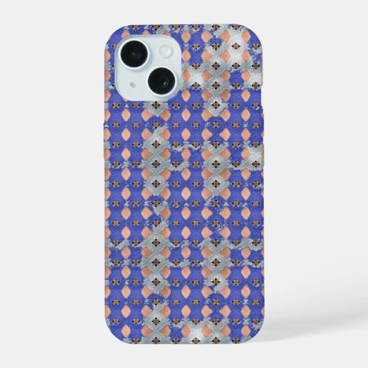 Azure Lattice Mosaic Geometric Pattern 1297 iPhone 15 Case (Achterkant)