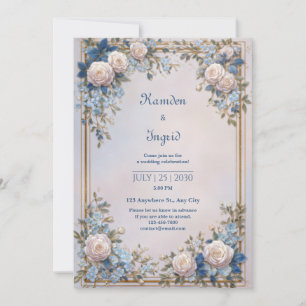 Azure Leaf Sierlijke Crème Roze Frame Trouwdag Kaart