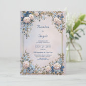 Azure Leaf Sierlijke Crème Roze Frame Trouwdag Kaart (Staand voorkant)
