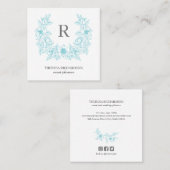 Azure Magnolia Wreath Monogram social media Vierkante Visitekaartje (Voorkant / Achterkant)
