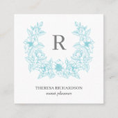 Azure Magnolia Wreath Monogram social media Vierkante Visitekaartje (Voorkant)