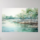 Azure Mangrove Majesty: Waterverf Blue-Green Poster (Voorkant)