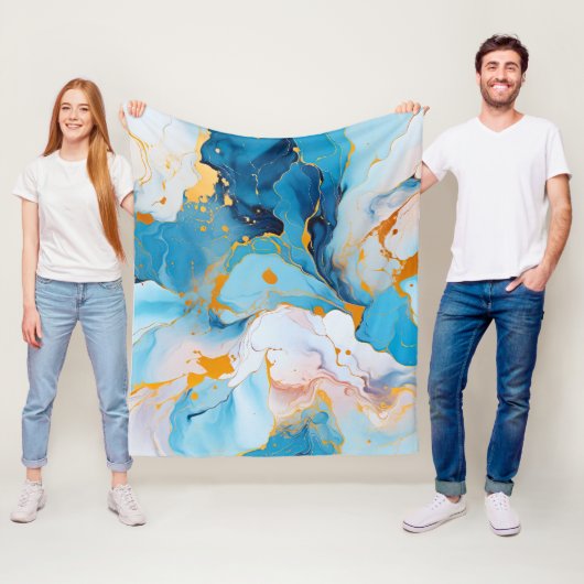 Azure Marble with Golden Splashes Fleece Deken (In situ)