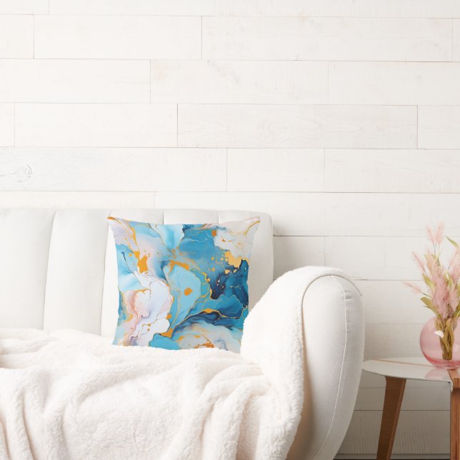 Azure Marble with Golden Splashes Kussen (Bank)