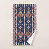 Azure Navy and Terracotta Geometric Tribal Bad Handdoek (Handdoek)