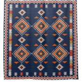 Azure Navy and Terracotta Geometric Tribal Douchegordijn (Voorkant)