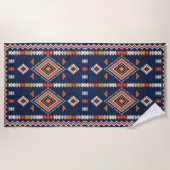 Azure Navy and Terracotta Geometric Tribal Strandlaken (Voorkant)