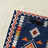 Azure Navy and Terracotta Geometric Tribal Strandlaken (In situ)
