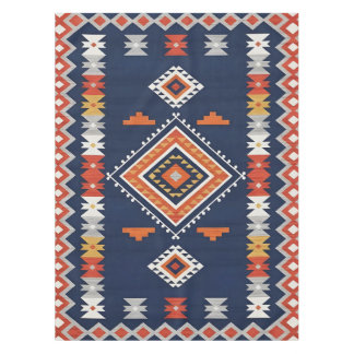 Azure Navy and Terracotta Geometric Tribal Tafelkleed