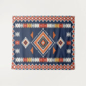 Azure Navy and Terracotta Geometric Tribal Wandkleed (Voorkant (horizontaal))