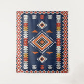 Azure Navy and Terracotta Geometric Tribal Wandkleed (Voorkant)