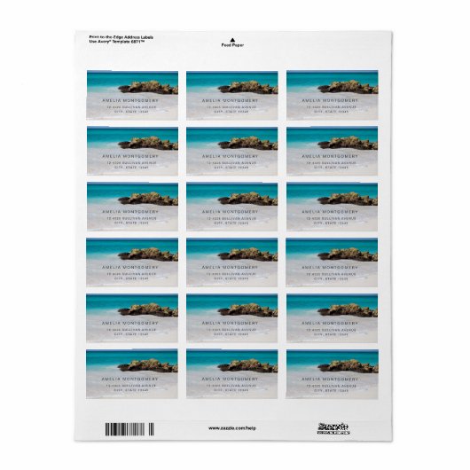 Azure Ocean Sandy Beach Foto Adres Etiket (Full Sheet)