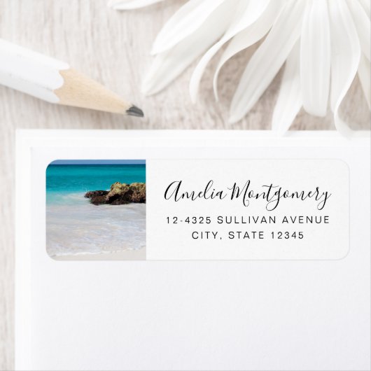 Azure Ocean Sandy Beach Foto Adres Etiket (Insitu)