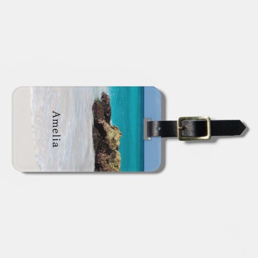 Azure Ocean Sandy Beach Foto Bagagelabel (Voorkant horizontaal)