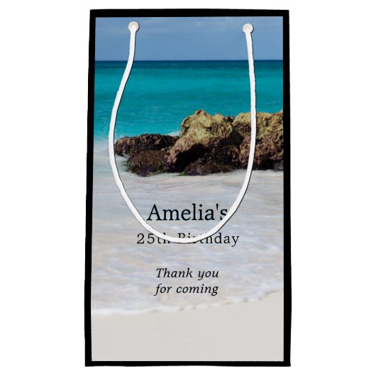 Azure Ocean Sandy Beach Foto Verjaardag Bedankt Klein Cadeauzakje (Voorkant)