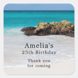 Azure Ocean Sandy Beach Foto Verjaardag Bedankt Vierkante Sticker