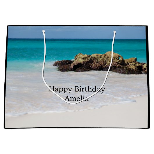 Azure Ocean Sandy Beach Foto Verjaardag Groot Cadeauzakje (Voorkant)