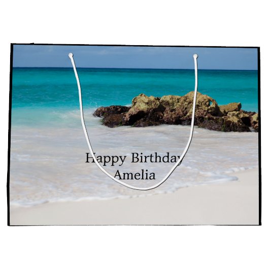 Azure Ocean Sandy Beach Foto Verjaardag Groot Cadeauzakje (Achterkant)