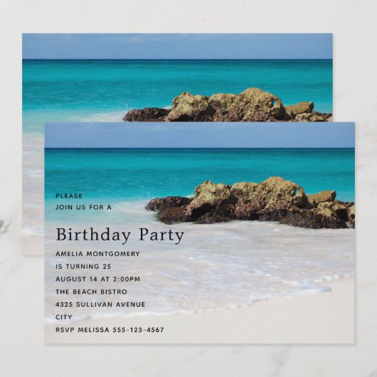 Azure Ocean Sandy Beach Foto Verjaardag Kaart (Voorkant / Achterkant)