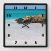 Azure Ocean Sandy Beach Foto Vierkante Klok (Voorkant)