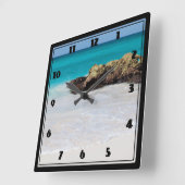 Azure Ocean Sandy Beach Foto Vierkante Klok (Hoek)