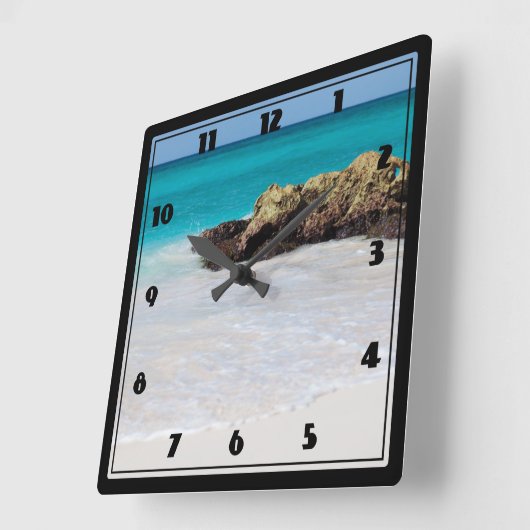 Azure Ocean Sandy Beach Foto Vierkante Klok (Hoek)