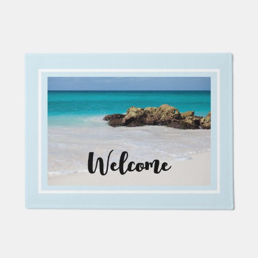 Azure Ocean Sandy Beach Foto Welkom Deurmat (Voorkant)