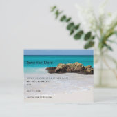 Azure Ocean Sandy Beach Fotobruiloft Aankondigingskaart (Staand voorkant)