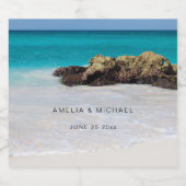 Azure Ocean Sandy Beach Fotobruiloft Bier Etiket (Enkel label)