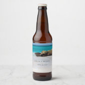 Azure Ocean Sandy Beach Fotobruiloft Bier Etiket (Voorkant)