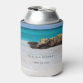 Azure Ocean Sandy Beach Fotobruiloft Blikjeskoeler (Blikje Voorkant)