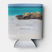 Azure Ocean Sandy Beach Fotobruiloft Blikjeskoeler (Voorkant)