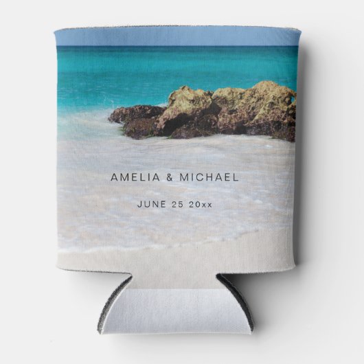 Azure Ocean Sandy Beach Fotobruiloft Blikjeskoeler (Voorkant)