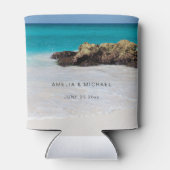 Azure Ocean Sandy Beach Fotobruiloft Blikjeskoeler (Achterkant)