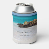 Azure Ocean Sandy Beach Fotobruiloft Blikjeskoeler (Blikje Achterkant)