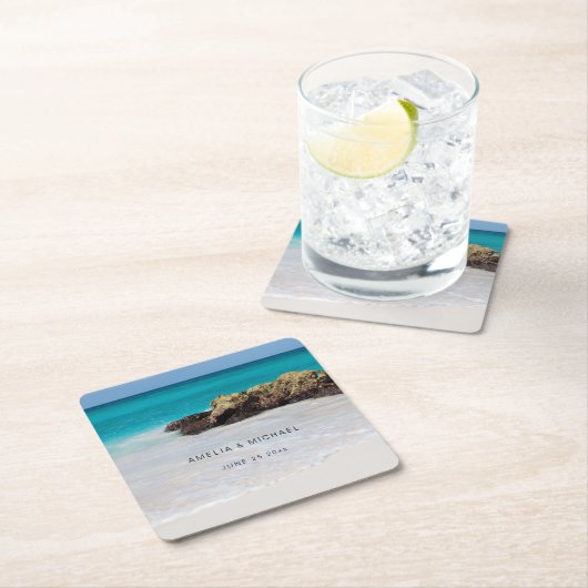 Azure Ocean Sandy Beach Fotobruiloft Kartonnen Onderzetters (Insitu)
