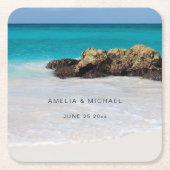Azure Ocean Sandy Beach Fotobruiloft Kartonnen Onderzetters (Voorkant)