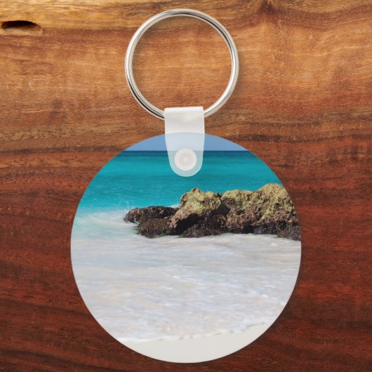 Azure Ocean Sandy Beach Fotobruiloft Sleutelhanger (Achterkant)