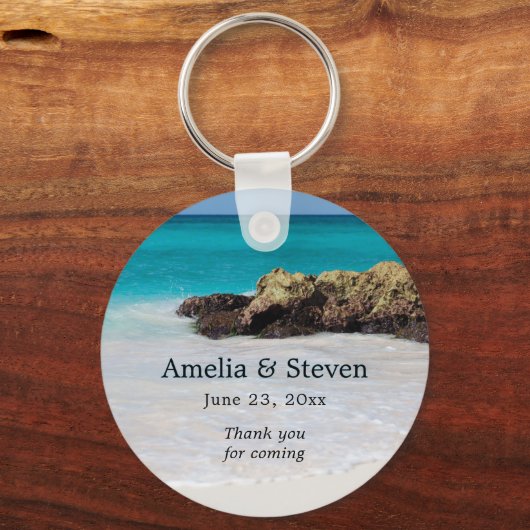 Azure Ocean Sandy Beach Fotobruiloft Sleutelhanger (Voorkant)