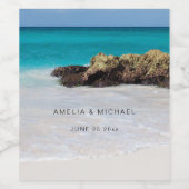 Azure Ocean Sandy Beach Fotobruiloft Wijn Etiket (Enkel label)