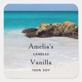Azure Ocean Sandy Beach Photo Candle Business Vierkante Sticker