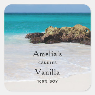 Azure Ocean Sandy Beach Photo Candle Business Vierkante Sticker