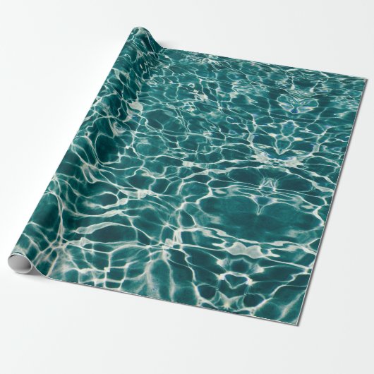 Azure Ocean Waves Wrapping Paper Cadeaupapier (Uitgerold)