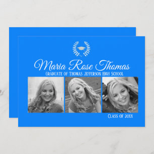 Azure Pet & Leaves Afstudeerder Invitation 5" x 7" Kaart