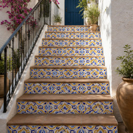 Azure Petal Elegant Blue and Gold Floral Mosaic Tegeltje