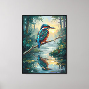 Azure Reverie — IJsvogel in Natuur Olie Schilderij Canvas Afdruk